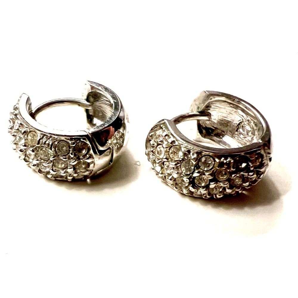 Small Chunky Huggie Hoops With Pavé Diamonds on White Gold (faux)